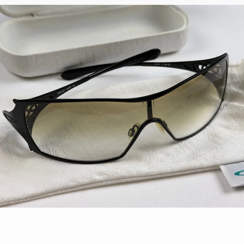 Vintage Oakley Dart Sunglasses Black Gradient Shield Lens Y2K Women Case Bag EUC